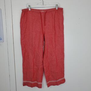 Garnet Hill 100% Linen Wide-Leg Cropped Pants – 8P Red & White Coastal Lagenlook